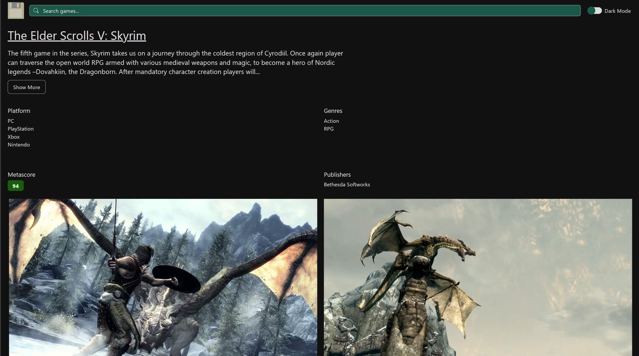 Game Catalog back