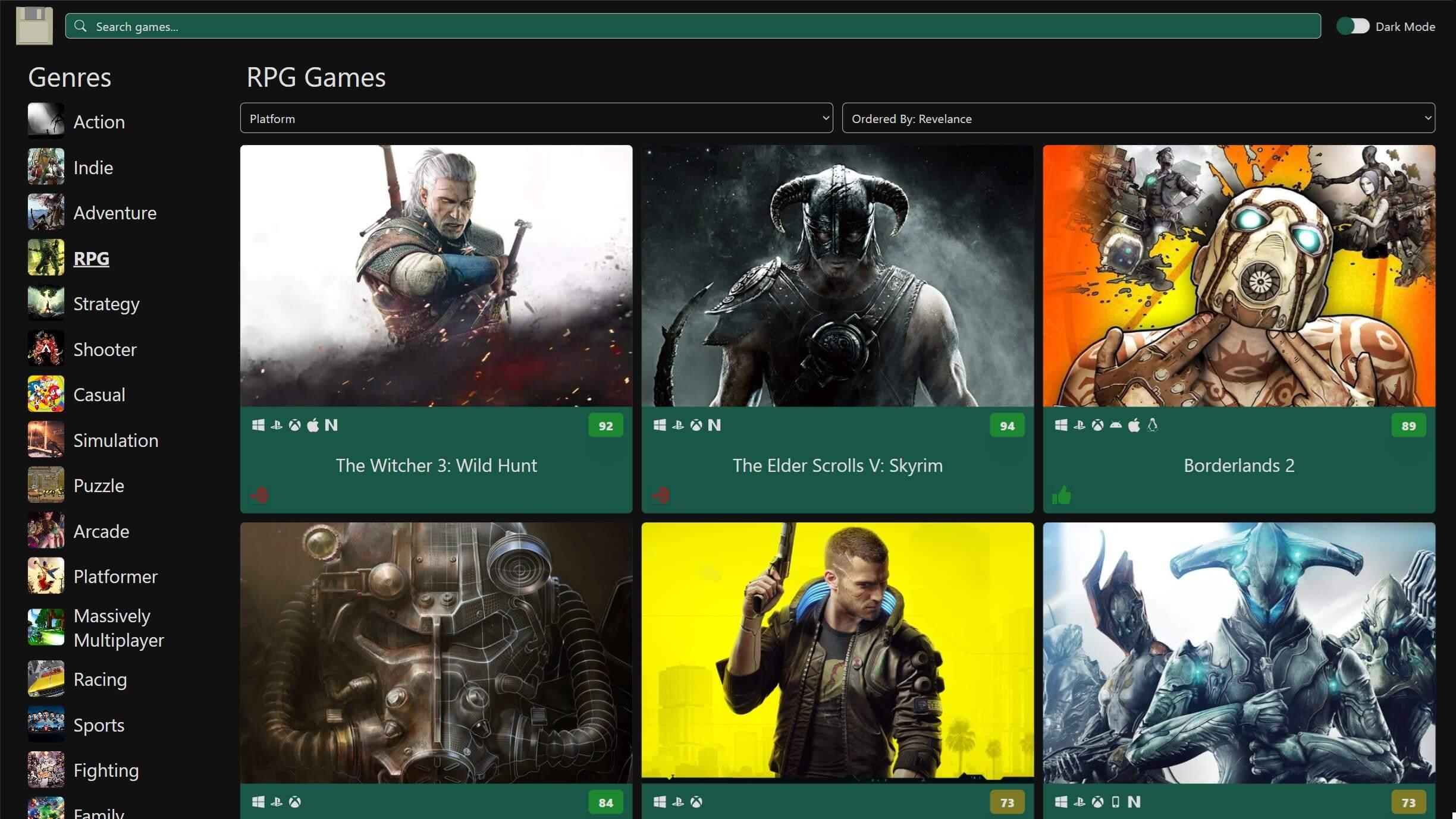 Game Catalog front