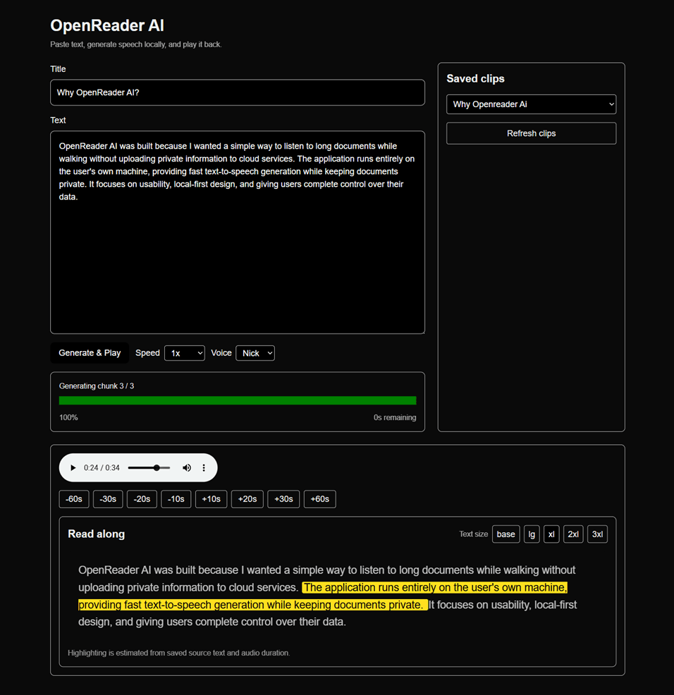OpenReader AI application screenshot