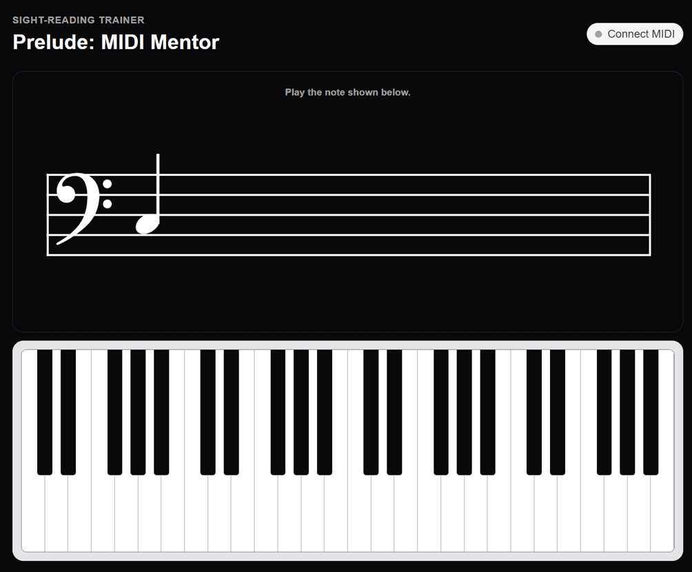 Prelude: MIDI Mentor application screenshot